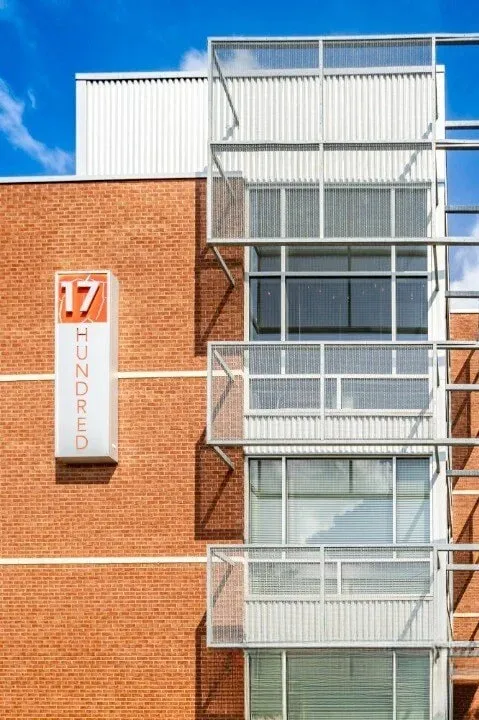 The vertical 17 Hundred sign on the building